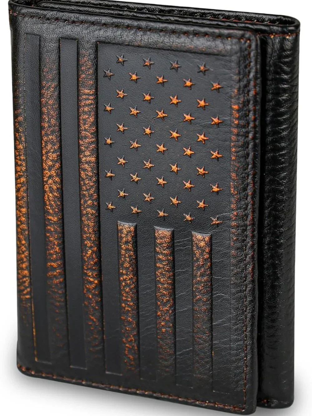 American Flag Trifold Wallet for Men | Full Grain Leather, RFID Blocking, Hand